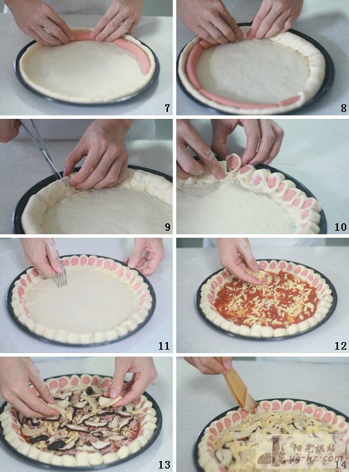 花边pizza轻松制作---蘑菇火腿心花边比萨